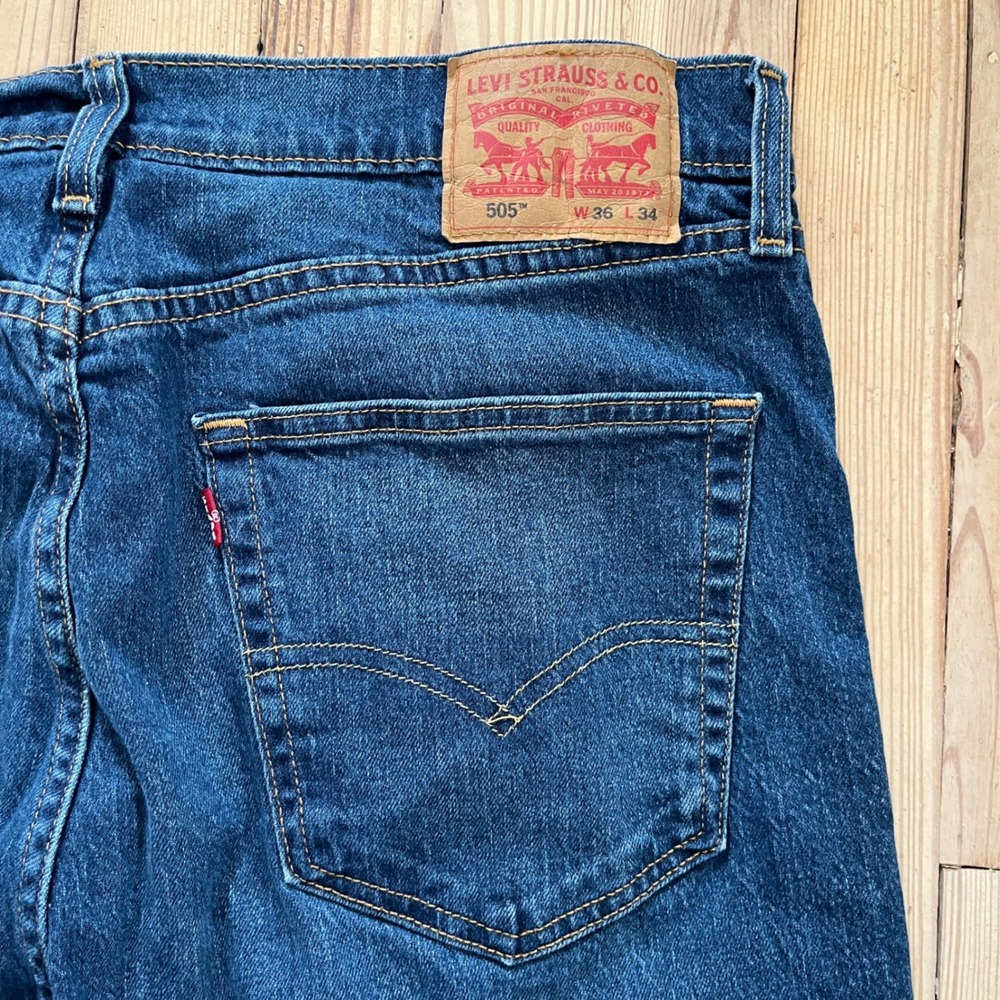 Levi Strauss 505 Regular Fit Straight Dark Wash Casual Denim Jeans Mens W36‎ L34